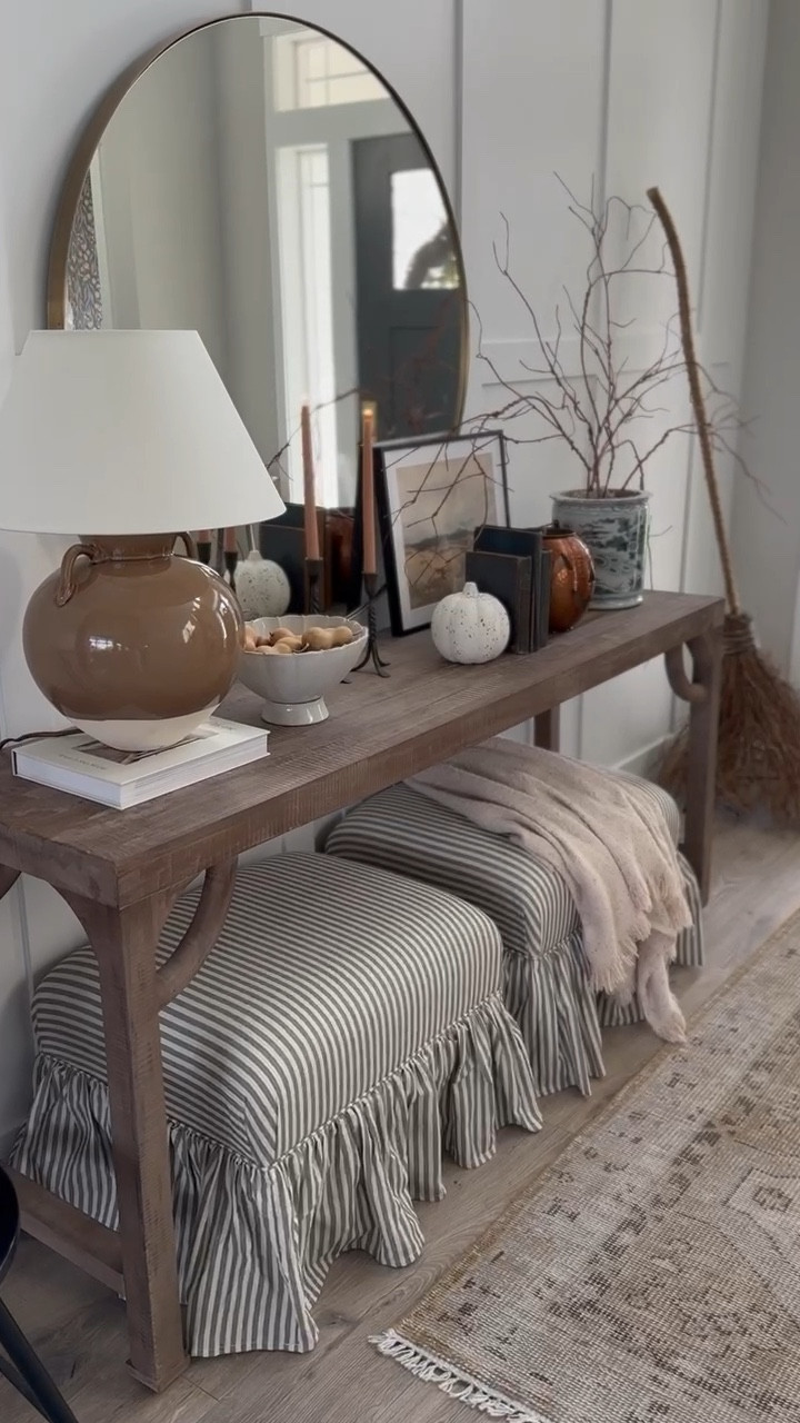 My fall entryway reveal! I love how this space came together with both new pieces and ones I have loved for years! I added in this new lamp from McGee & Co. for a warm shade of brown, and paired with these spooky elements I love the balanced feel—festive yet neutral! I’ll be adding more spooky pieces when October is here!

#LTKStyleTip #LTKHome