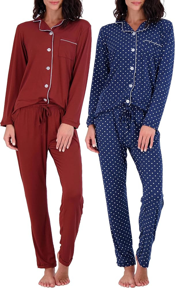 Real Essentials 4 Piece: Womens Long & Short Sleeve Button Down Pajama Set - Ultra Soft (Availabl... | Amazon (US)