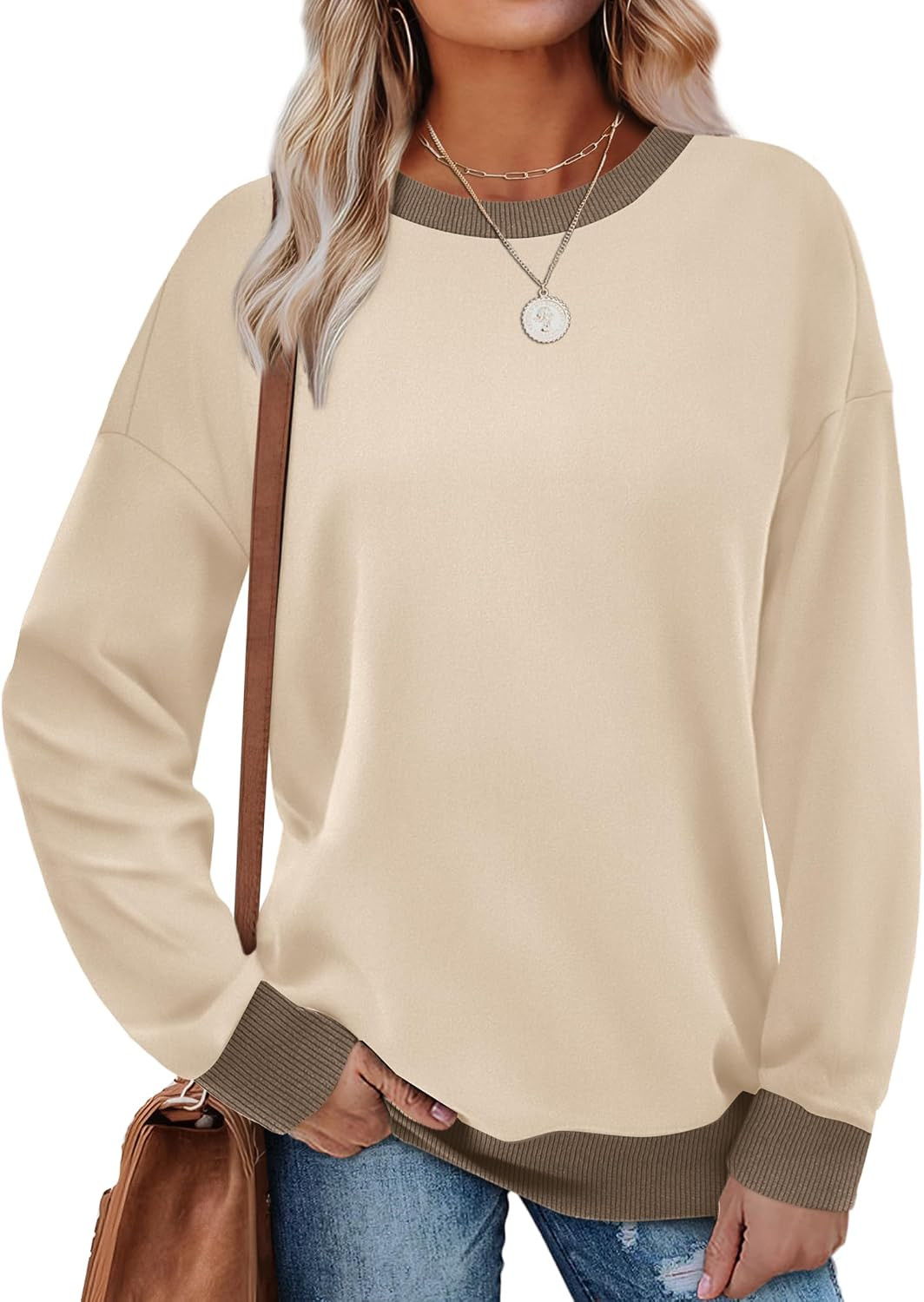 Saloogoe Sweatshirts for Women Crewneck Long Sleeve Loose Fit Tops Color Block Ribbed Trim Fashion 2025 | Amazon (US)
