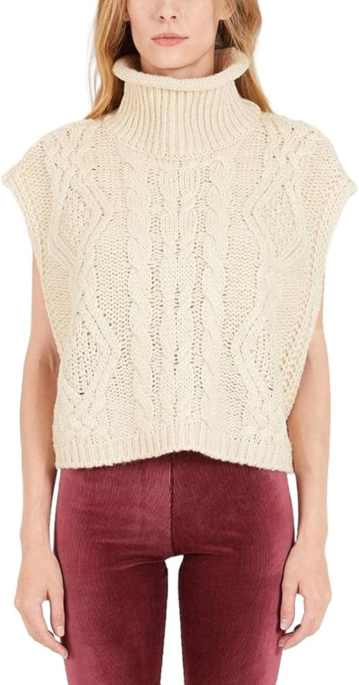 Perbai Women's Turtleneck Cable Knit Sweater Vest Loose Sleeveless Preppy Knit Crop Tank Tops | Amazon (US)