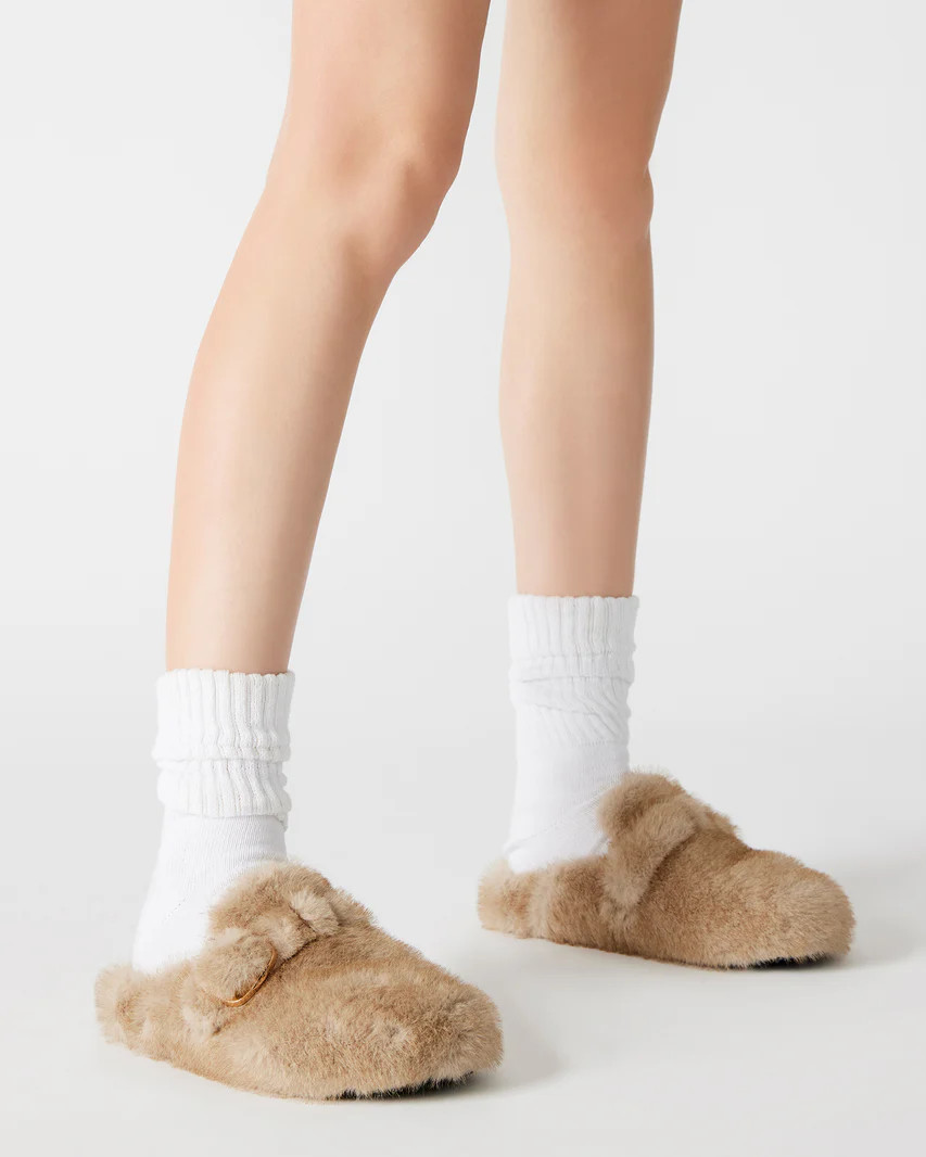 BOHAN Natural Faux Fur Slip-On | Women's Flats | Steve Madden (US)