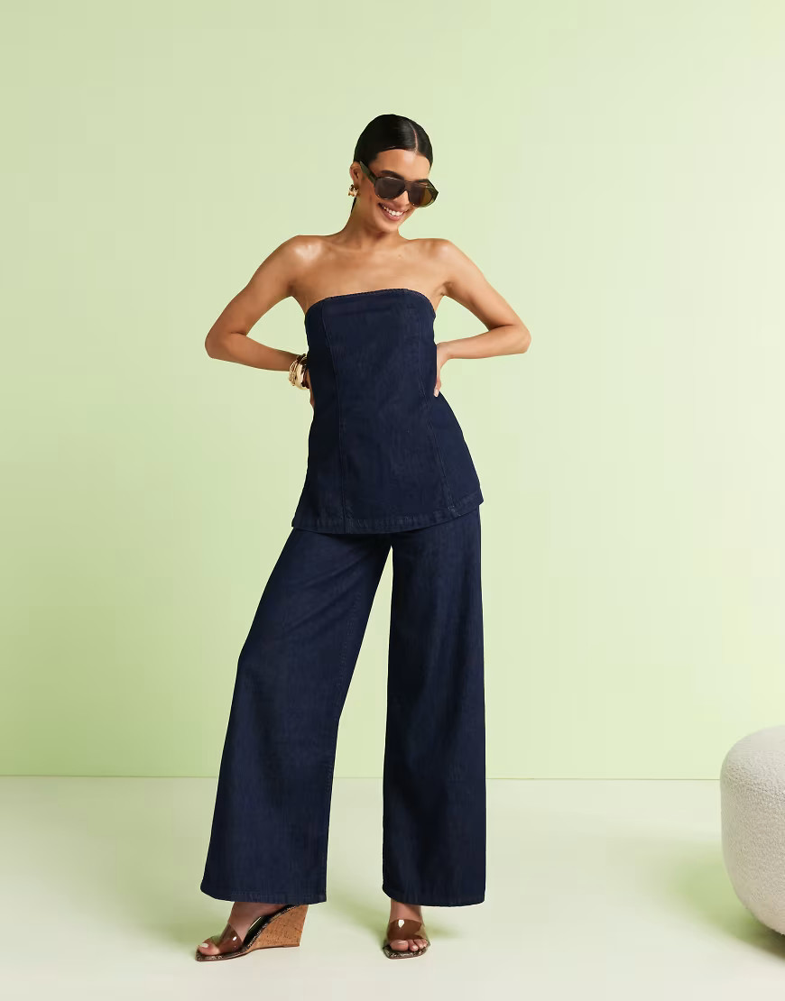 ASOS DESIGN soft palazzo jeans in inky wash co-ord-Blue | ASOS (Global)