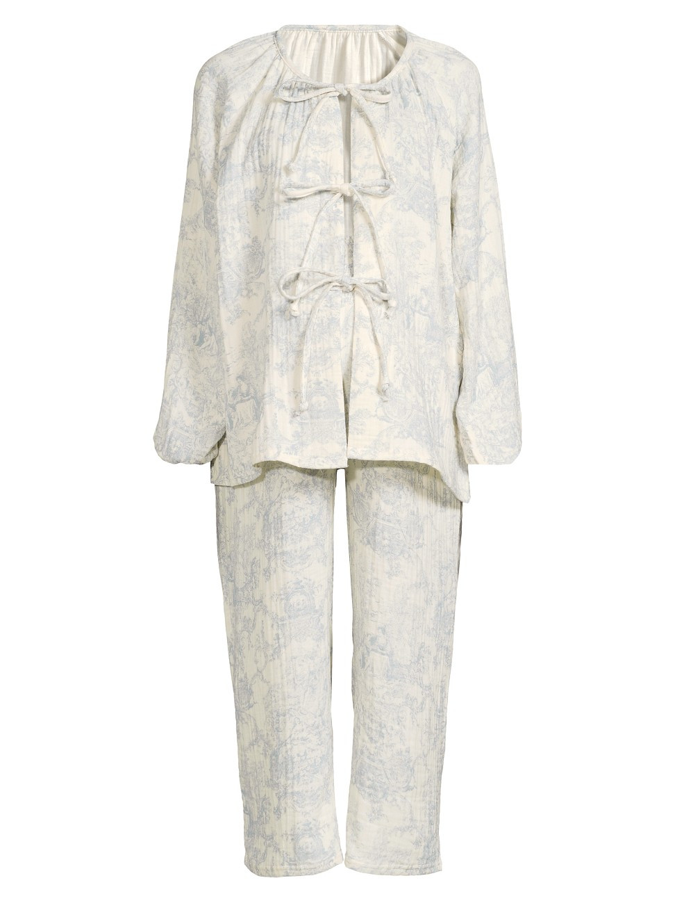 Women's Toile Print Tie Muslin Gauze Lounge Set - Baby Blue - Size Small | Saks Fifth Avenue