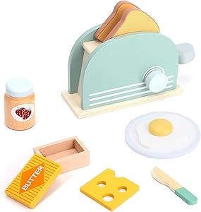 Wooden Play Pop Up Toaster Set Toys, Wooden Play Food and Kids Play Kitchen Accessories, Toys Gif... | Amazon (US)