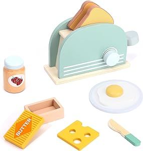 Wooden Play Pop Up Toaster Set Toys, Wooden Play Food and Kids Play Kitchen Accessories, Toys Gif... | Amazon (US)