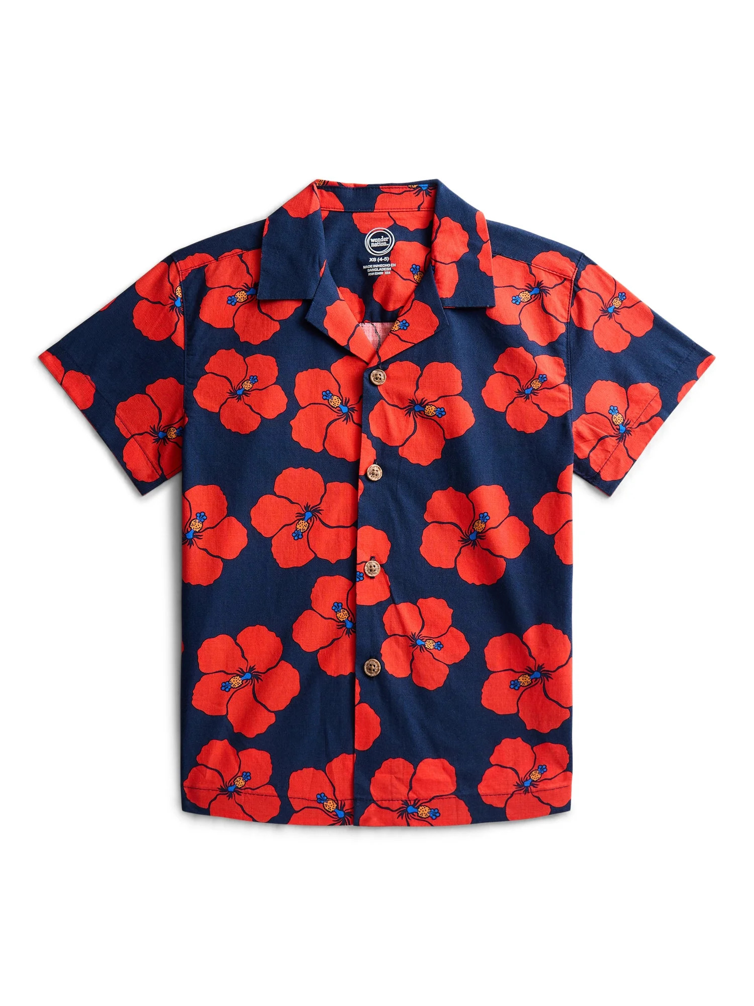 Wonder Nation Boys' Cotton Camp Shirt with Short Sleeves, Sizes 4-18 & Husky | Walmart (US)