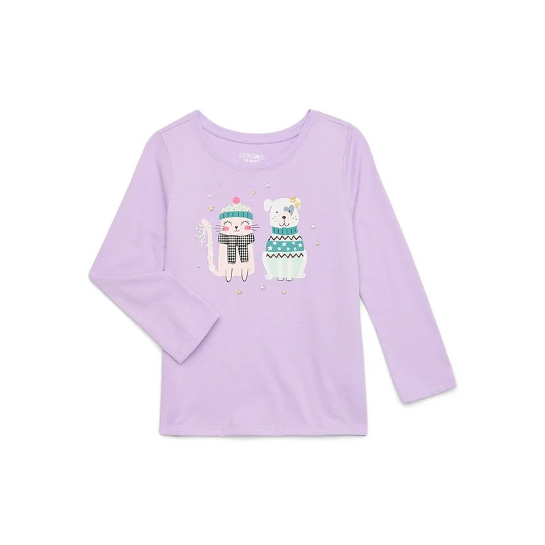 Garanimals Toddler Girl Metallic Foil Print Tee with Long Sleeves, Sizes 18M-5T | Walmart (US)