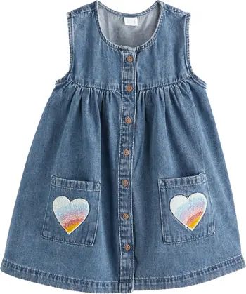 Kids' Heart Appliqué Sleeveless Cotton Denim Dress | Nordstrom