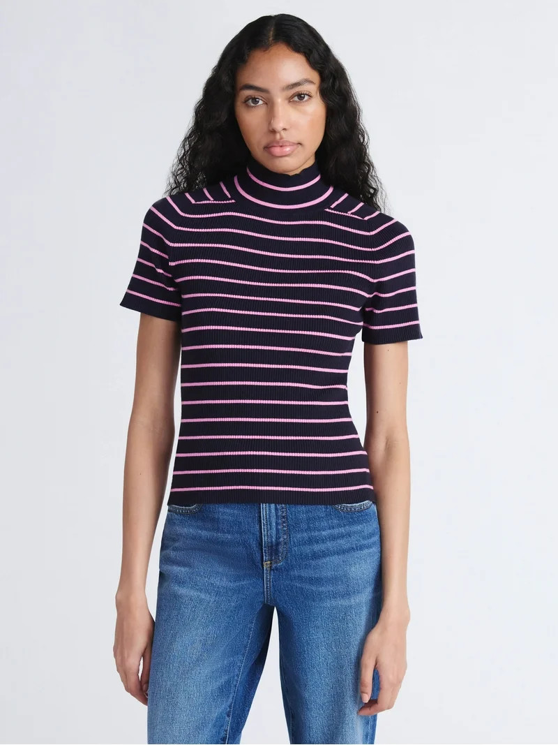 Free Assembly Women's Cozy Yarn Mock Neck Sweater with Short Sleeves, Lightweight, Sizes XS-XXL | Walmart (US)