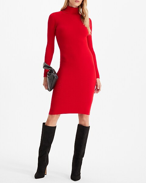 Ribbed Turtleneck Sweater Midi Dress | Express