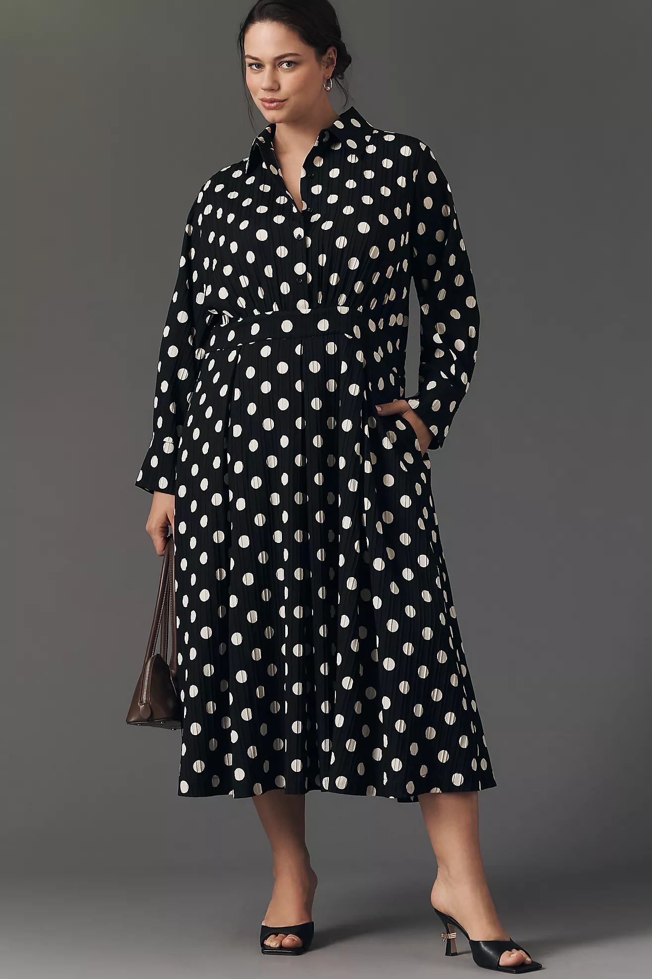 English Factory Polka Dot Midi Shirt Dress | Anthropologie (US)