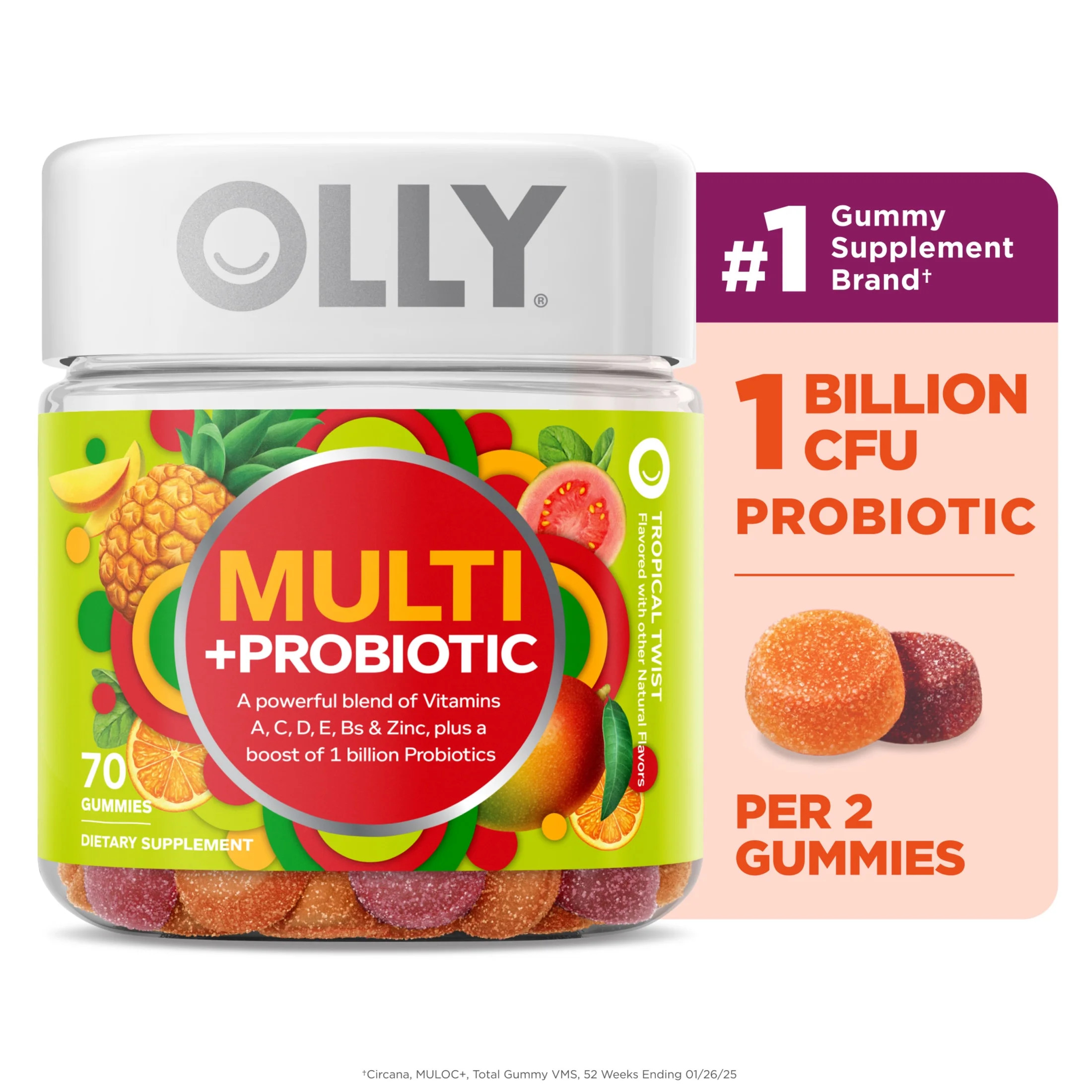 OLLY Adult Daily Multi + Probiotic Gummy, Digestive and Immune System Health Supplement, 70 Count | Walmart (US)
