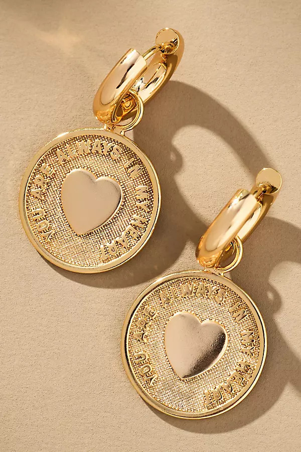 Heart Coin Charm Huggie Hoop Earrings | Anthropologie (US)