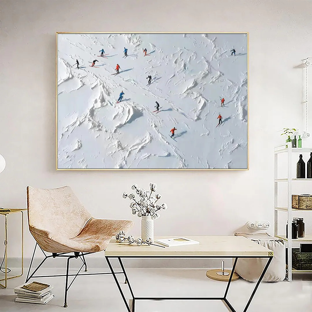 Original 3D Ski Sport Canvas Painting Winter Decor Texture Personalized Gift For Skier on Snowy M... | Etsy (US)