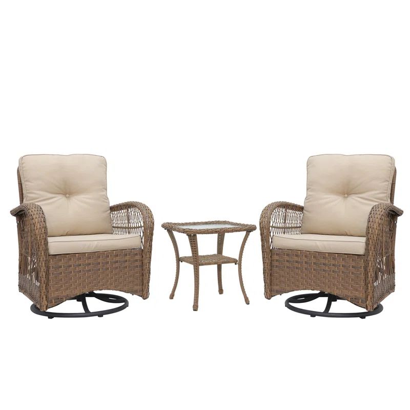 Melendy Swivel Conversation 3 Piece Rattan Seating Group with Cushions | Wayfair North America