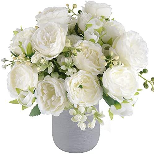 4 Bundles White Artificial Peonies Flowers,Fake Peonies for Home Decoration and Wedding Bride Bouque | Amazon (US)