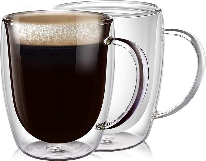 PunPun Clear Coffee Mugs Set of 2, Glass for Coffee, Double Wall Insulated Glass Mugs with Big Ha... | Amazon (US)