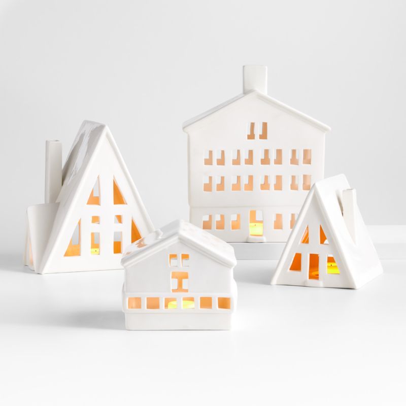 Alpine White Ceramic Holiday Houses | Crate & Barrel | Crate & Barrel