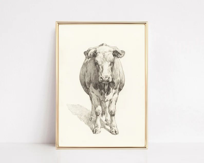 Vintage Farmhouse Art Print  Antique Cow Sketch  Vintage - Etsy | Etsy (US)