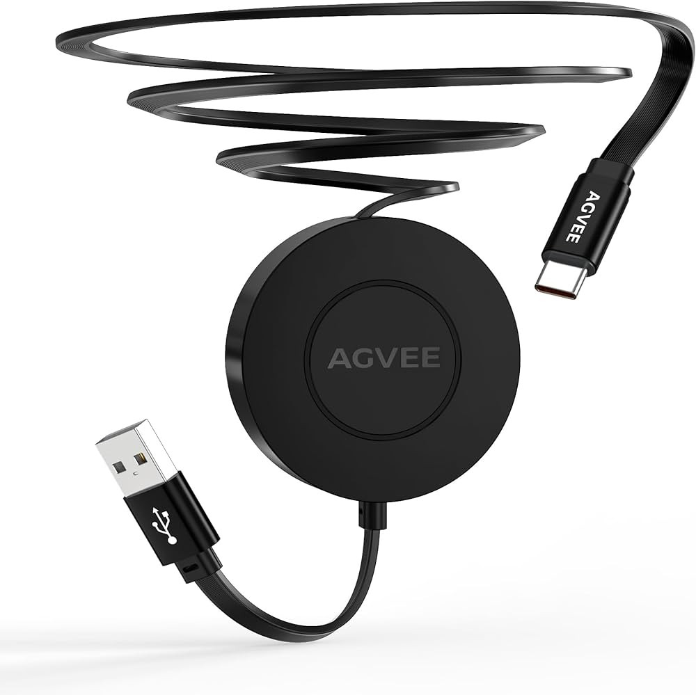 AGVEE 1ft Fixed / 2.3ft Extend USB-C to C Charger Cable Mountable One Way Retractable 60W Fast Ch... | Amazon (US)
