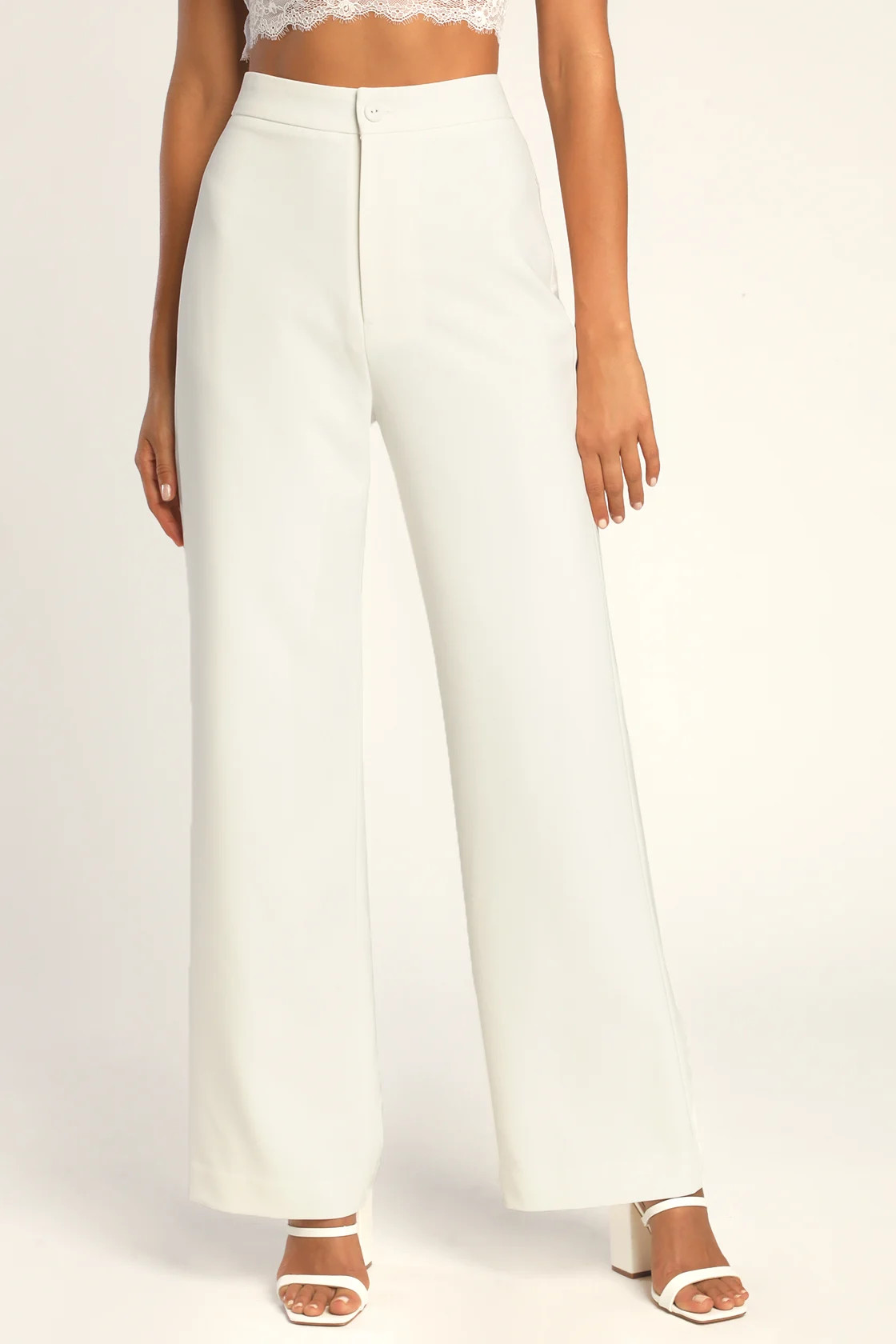 A Power Mood White High-Waisted Wide Leg Trouser Pants | Lulus