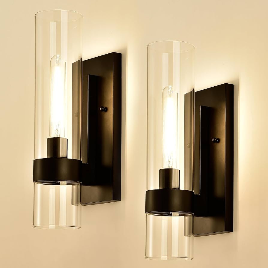 Hyperion house Black Indoor Wall Sconces Set of Two, Bathroom Vanity Light Fixtures Over Mirror, ... | Amazon (US)
