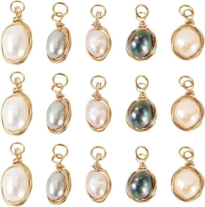 20Pcs Natural Freshwater Cultured Pearl Pendants 17-19mm Gold Wire Wrapped Oval Pearl Charms for ... | Amazon (US)