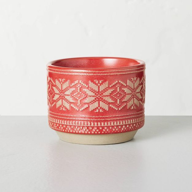 2-Wick Snowflake Embossed Ceramic Balsam & Berry Seasonal Jar Candle Red 11oz - Hearth & Hand™ ... | Target