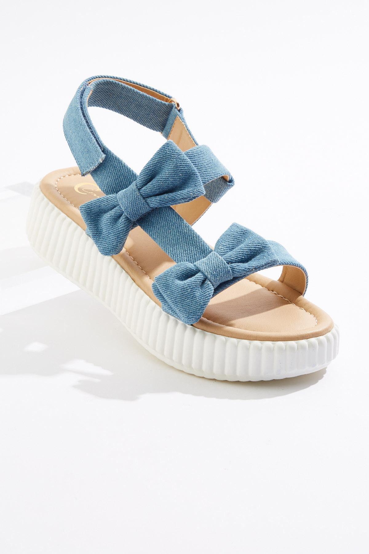 Denim Bow Flatform Sandals | Cato Fashions