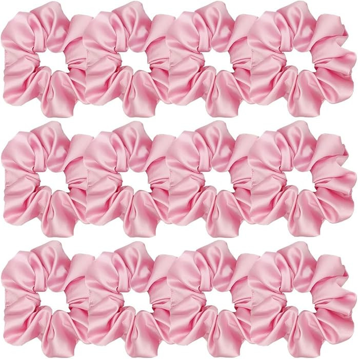12 Pcs Satin Silk Scrunchies, Soft Hair Ties, Fashion Hair Bands, Bow Ropes, Elastic Ponytail Hol... | Amazon (US)