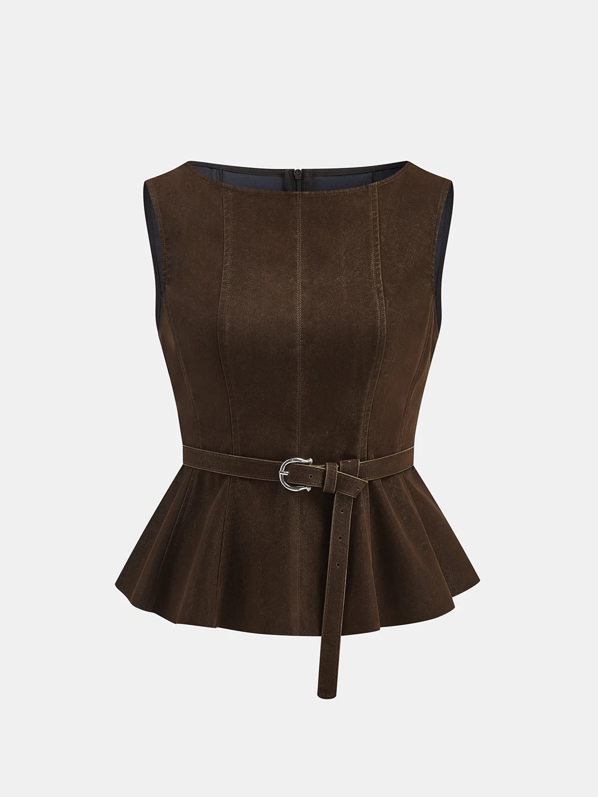 Belted Distressed Faux Leather Vest | Commense