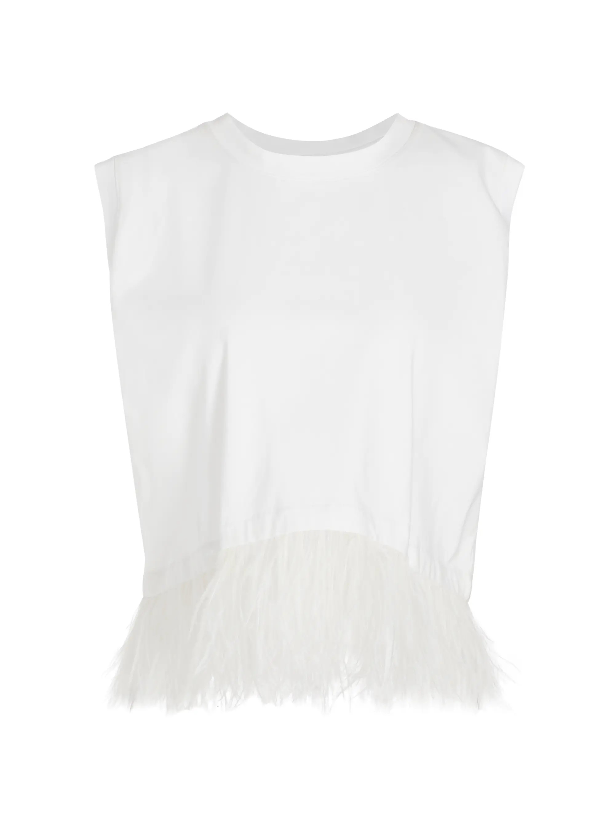 Feather-Trimmed Stretch-Cotton Crop T-Shirt | Saks Fifth Avenue
