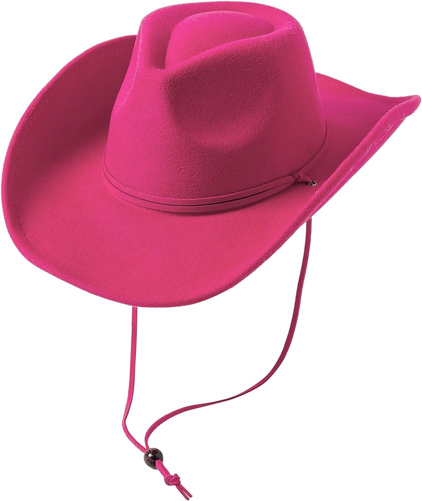 Lanzom Women Men Retro Felt Wide Brim Western Cowboy Cowgirl Hat Dress Up Hat with Wind Lanyard | Amazon (US)