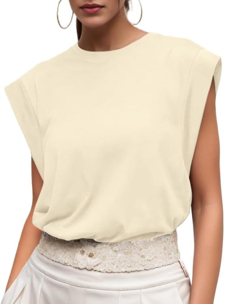 GRECERELLE Womens Cotton T Shirts Cap Sleeves Loose Fit Basic Ladies Tops for Casual Comfort Soft... | Amazon (UK)