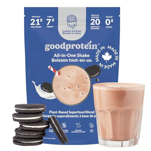 Good Protein Vegan Plant-based Protein Powder 100% Natural, Non-GMO, Dairy-free, Gluten-free, Soy-free, No Added Sugar and Nothing Artificial. Cookies & Cream All-in-One Shake 880 grams | Amazon (CA)