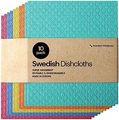 Swedish Dishcloth Cellulose Sponge Cloths - Bulk 10 Pack of Eco-Friendly No Odor Reusable Cleanin... | Amazon (US)