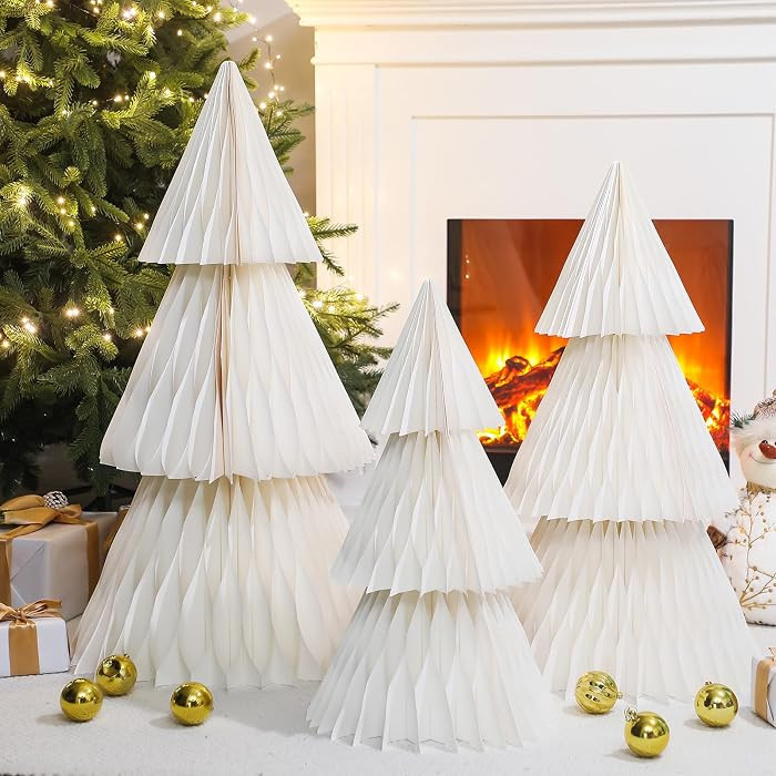 3 Pcs Large Honeycomb Paper Christmas Trees - 2ft 2.5ft & 3ft Christmas Paper Tree 3D Honeycomb D... | Amazon (US)