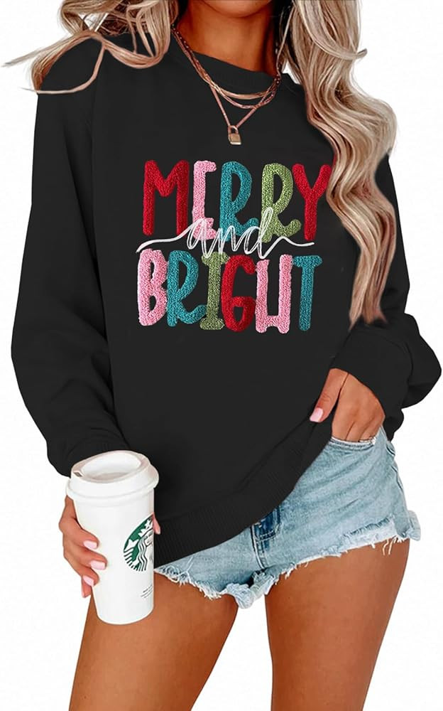 Christmas Sweatshirts for Women: Oversized Merry and Bright Sweatshirt Christmas Sweaters Holiday... | Amazon (CA)