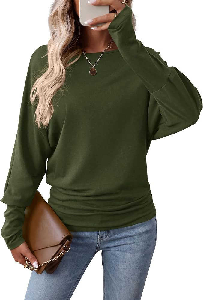MASCOMODA Womens Elegant Dolman Long Sleeve Batwing Tops Draped | Amazon (US)