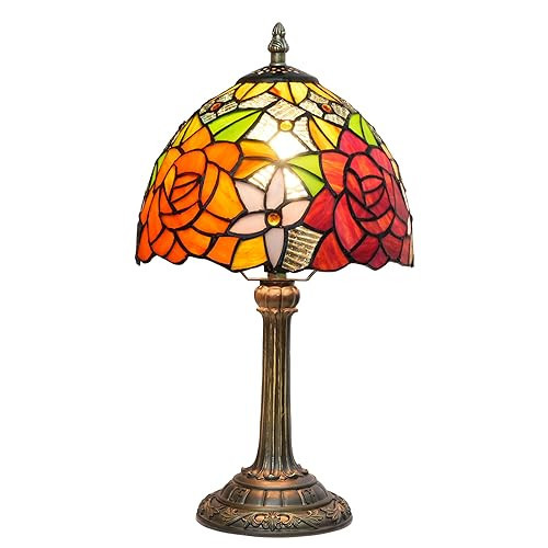 wecrejoni Tiffany Lamp Bedside Table Lamp-Nightstand,Stained Glass Lamp for Bedroom Dorm Living Kitchen, Aesthetic Cute Home Decor Gift (8-inch Rose) | Amazon (US)