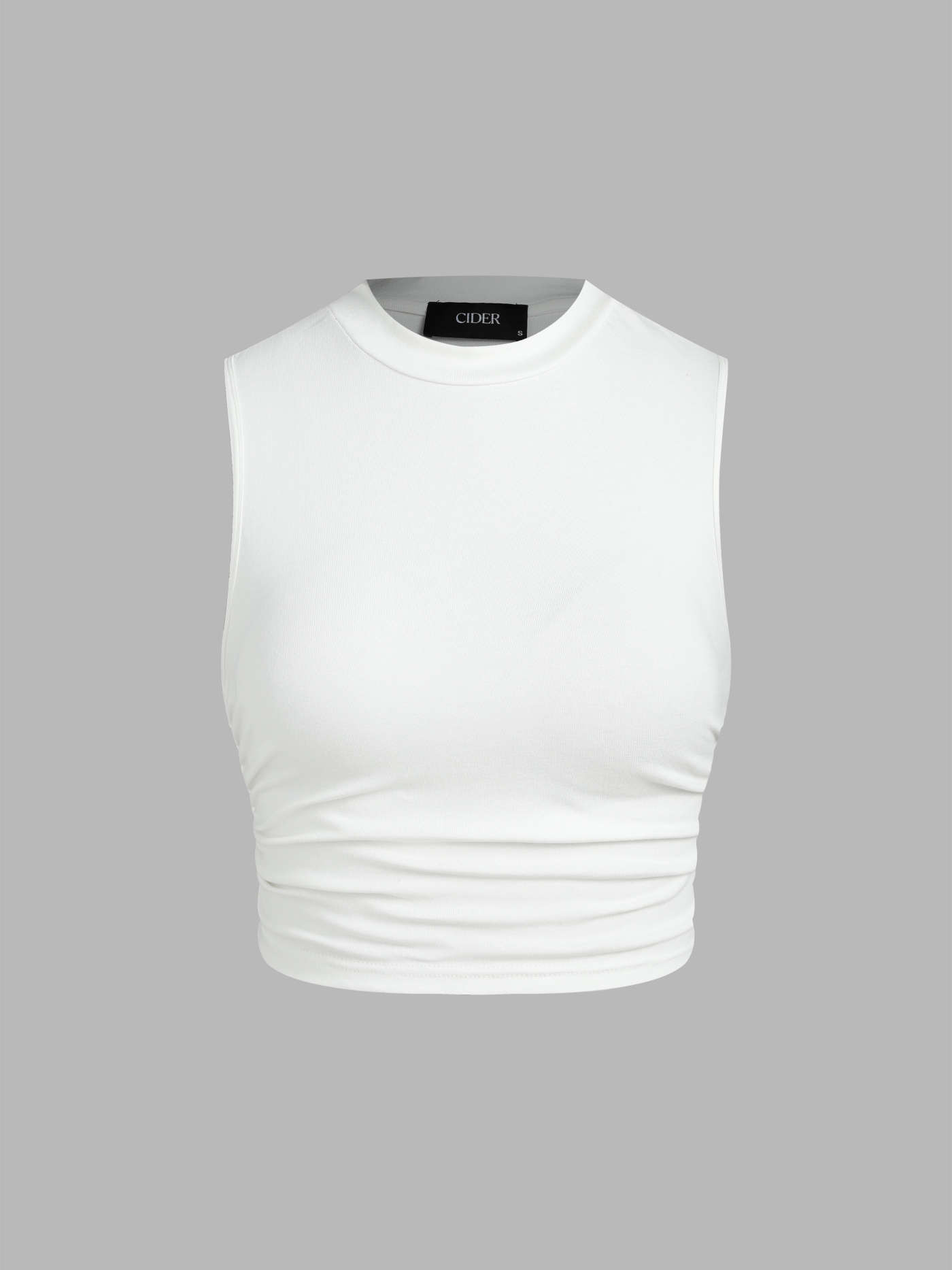 Round Neckline Solid Sleeveless Ruched Crop Top | Cider