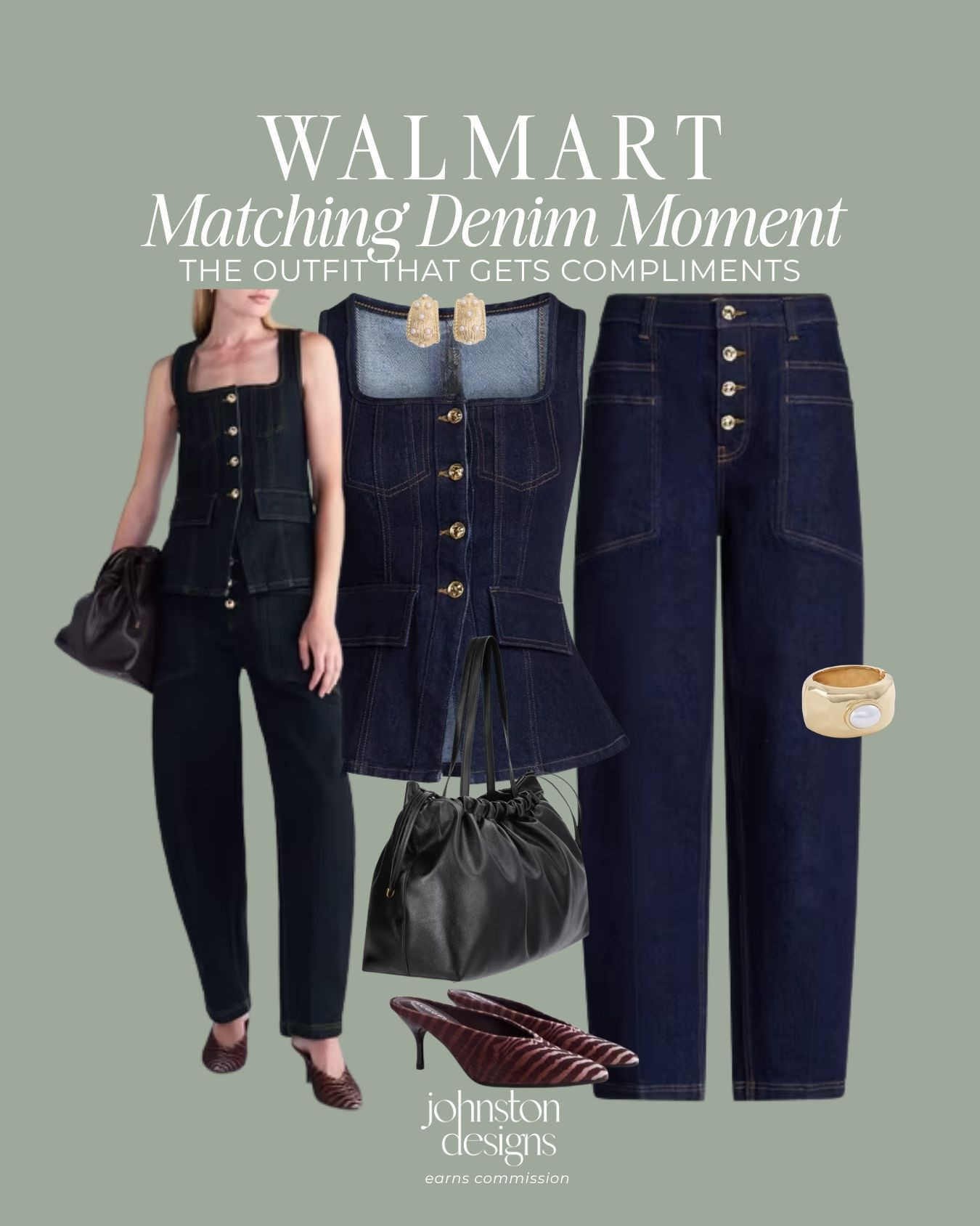 A matching denim moment from Walmart 🤎 Dark wash denim, gold buttons, and a square-neck vest make this outfit feel so polished! Finish with animal-print heels, a black bag, and gold jewelry for an easy dinner look.

Walmart fashion, matching denim set, denim vest, wide leg jeans, dark wash denim, fall outfit, date night outfit, affordable style

#walmartfashion #walmartfinds #denimset #denimondenim #widelegjeans #falloutfit #datenightstyle #affordablefashion #outfitinspo 

 #LTKootd