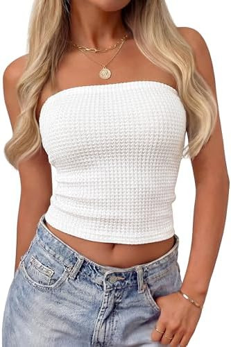 ZESICA Women's Spring Striped Strapless Crop Tube Tops 2026 Summer Knit Bandeau Going Out Shirts ... | Amazon (US)
