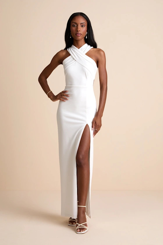 Head to Cocktail Hour White Halter Neck Maxi Dress | Lulus