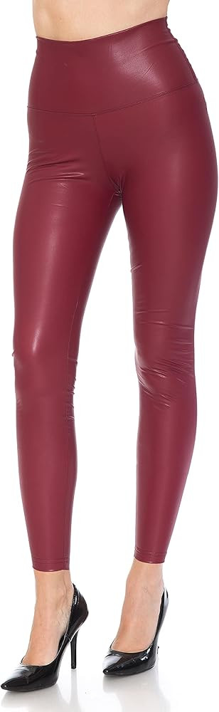 Leggings Depot Women's High Waist Comfy Faux Leather Leggings Tights Stretchy Pleather Pants | Amazon (US)