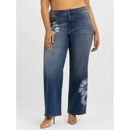 Jessica Simpson Women's Plus Rosa Print Mid Rise Relaxed Straight Leg Jeans, 32.5" Inseam, Sizes 16W-24W | Walmart (US)
