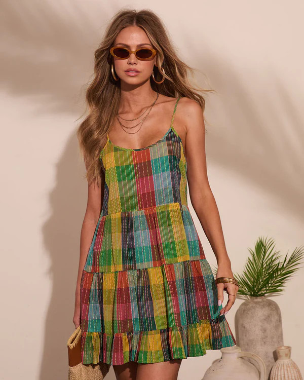 Solivra Shift Cotton Plaid Mini Dress | VICI