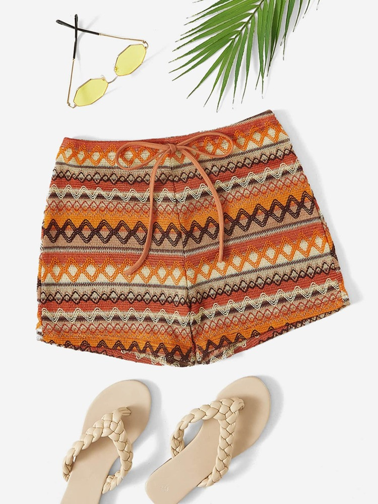 SHEIN VCAY Knot Waist Geo Print Shorts | SHEIN