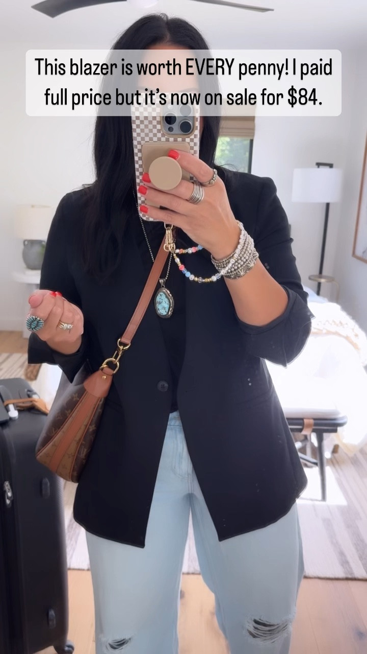 Size down in the blazer because it does run big. I’m wearing a medium and still have room for sweaters during the fall/spring. Jeans size 10, t-shirt size large (these basic tees are so good). Shoes fit tts  

#LTKMidsize #LTKSaleAlert #LTKOver40