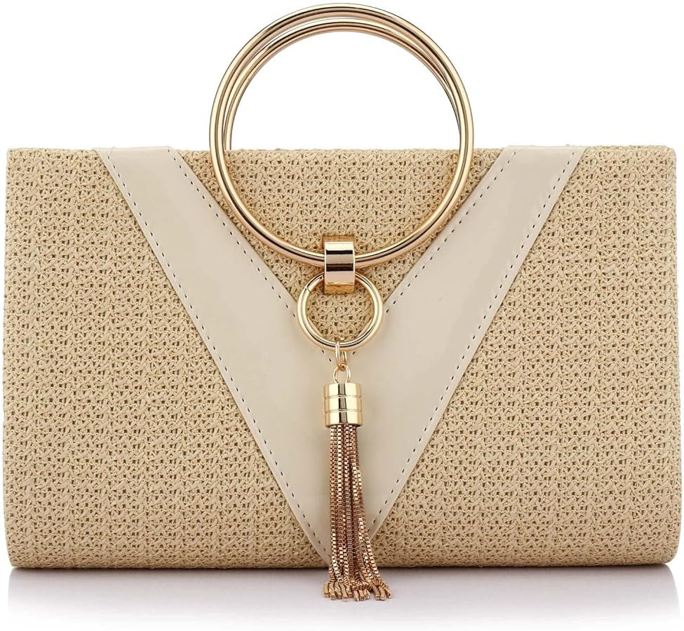 jessie Straw Clutch Purse for Women, Summer Beach Handbags Wedding Envelope Evening Bag Woven Sho... | Amazon (US)